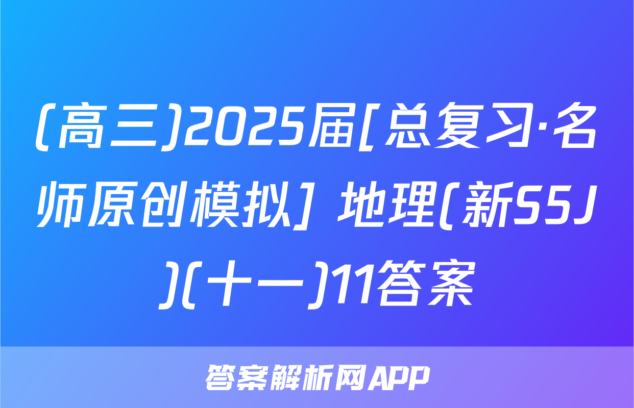(高三)2025届[总复习·名师原创模拟] 地理(新S5J)(十一)11答案