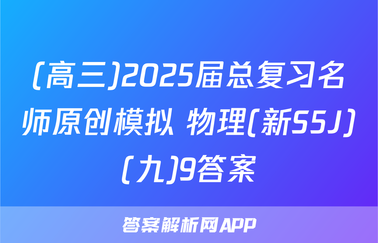(高三)2025届总复习名师原创模拟 物理(新S5J)(九)9答案