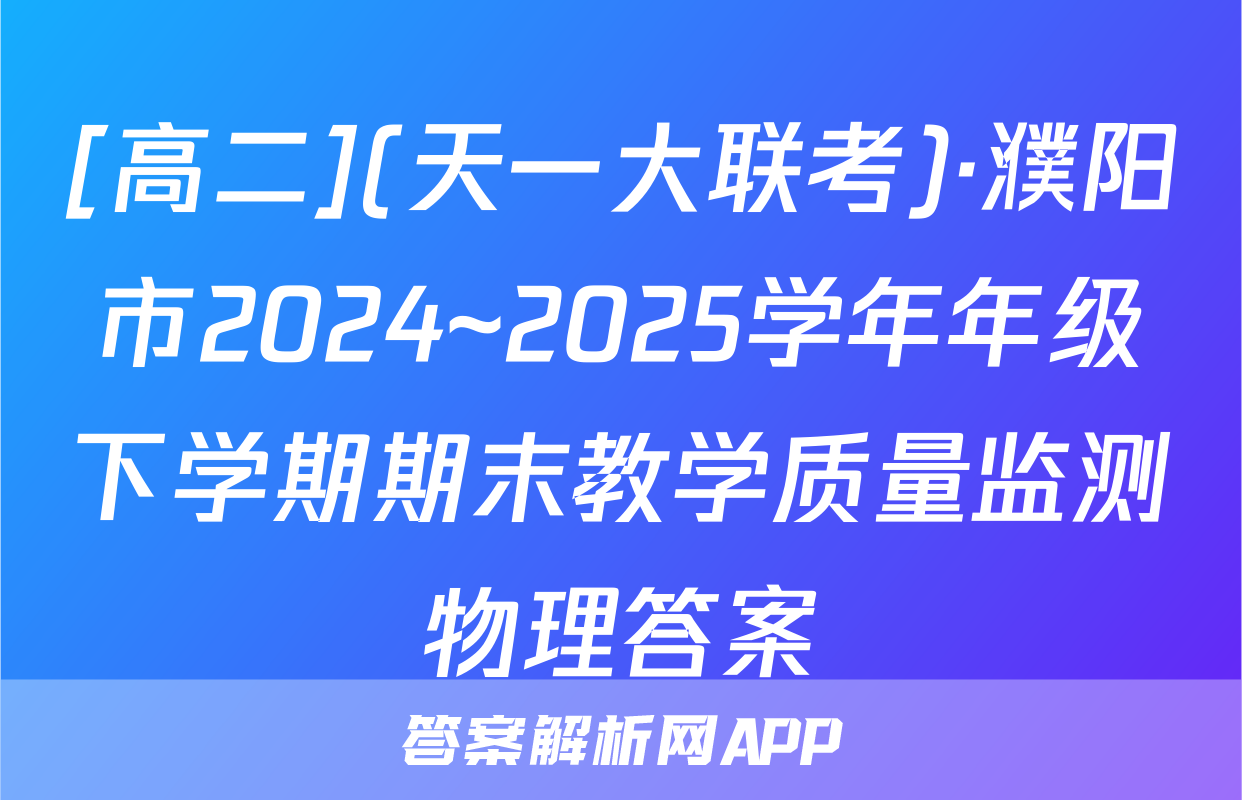 [高二](天一大联考)·濮阳市2024~2025学年年级下学期期末教学质量监测物理答案