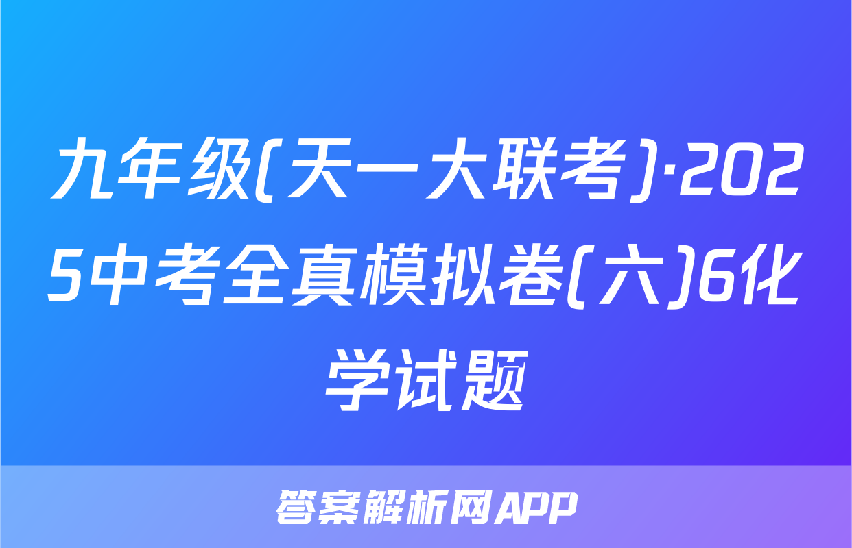 九年级(天一大联考)·2025中考全真模拟卷(六)6化学试题