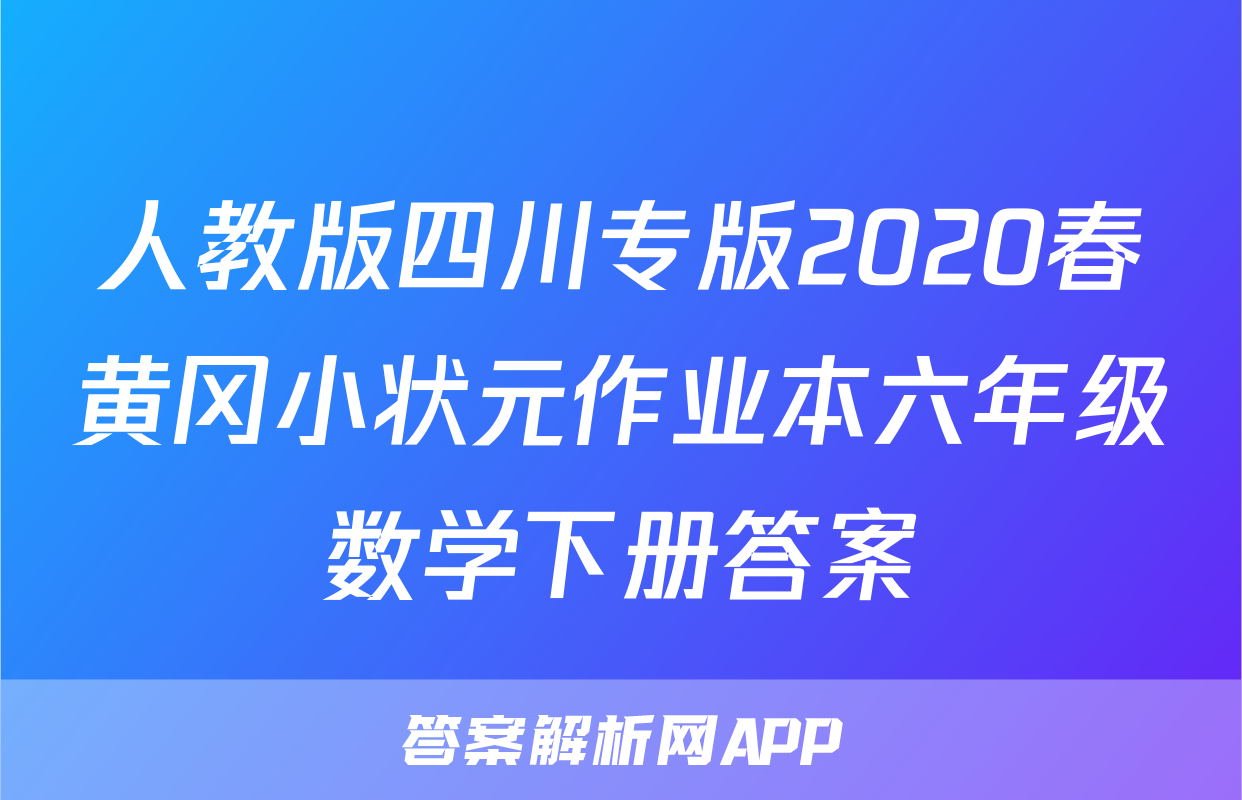 人教版四川专版2020春黄冈小状元作业本六年级数学下册答案