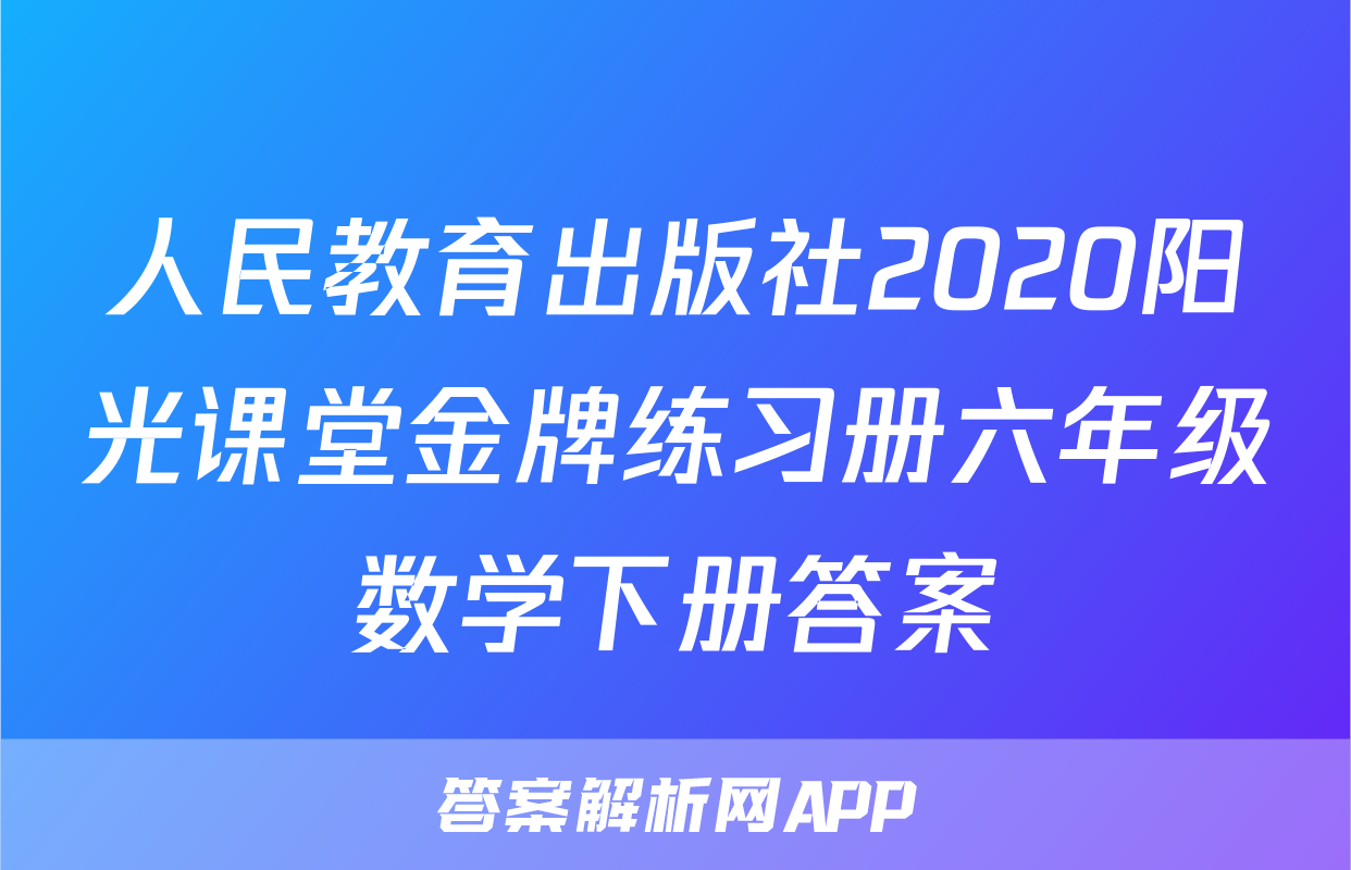 人民教育出版社2020阳光课堂金牌练习册六年级数学下册答案