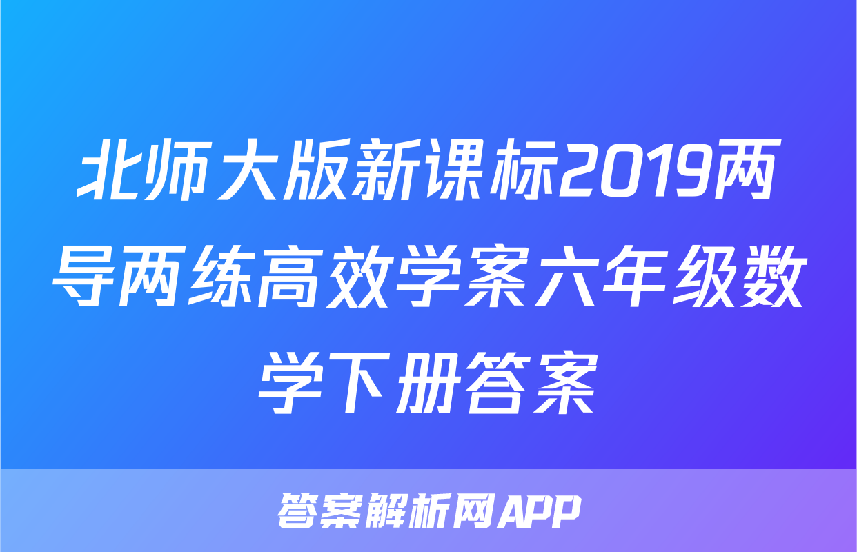 北师大版新课标2019两导两练高效学案六年级数学下册答案