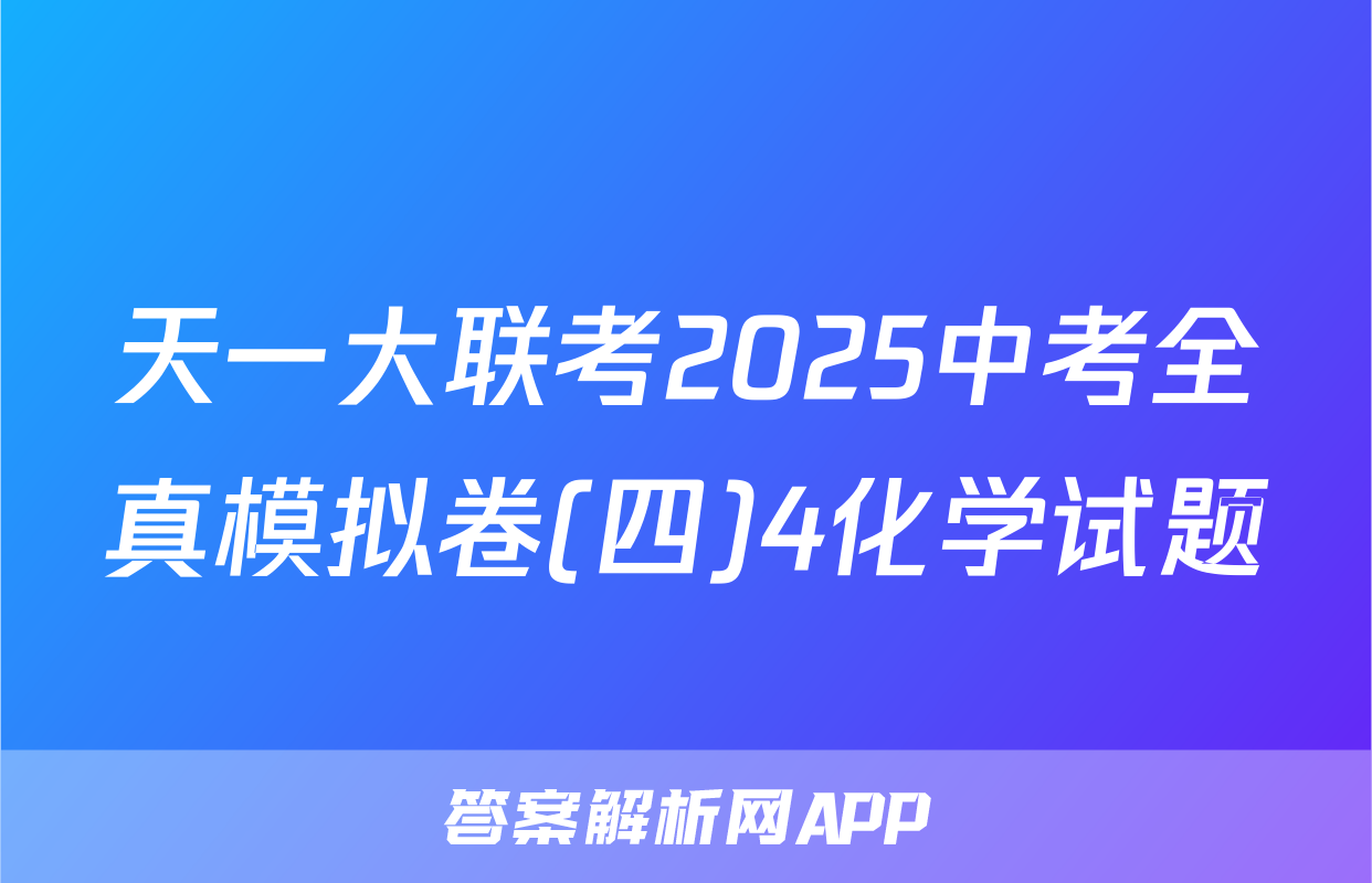 天一大联考2025中考全真模拟卷(四)4化学试题
