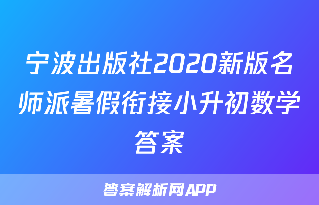 宁波出版社2020新版名师派暑假衔接小升初数学答案