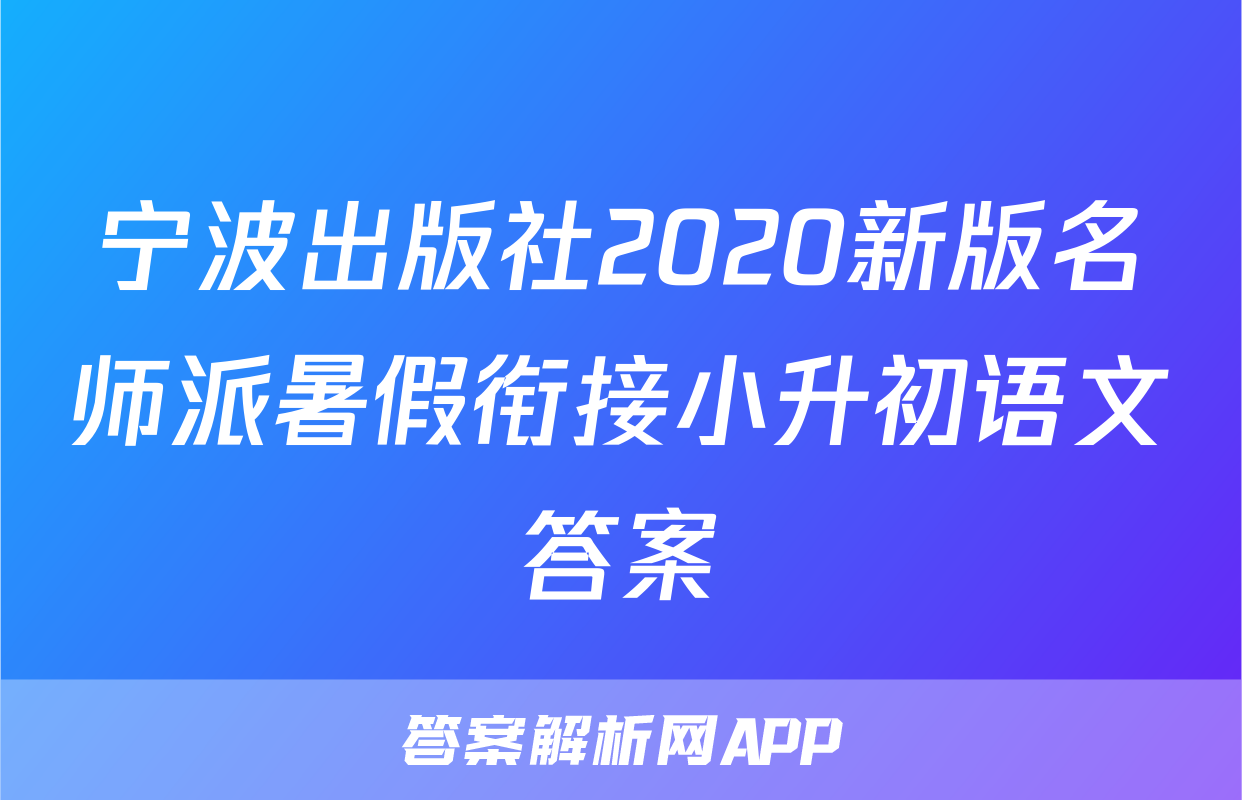 宁波出版社2020新版名师派暑假衔接小升初语文答案