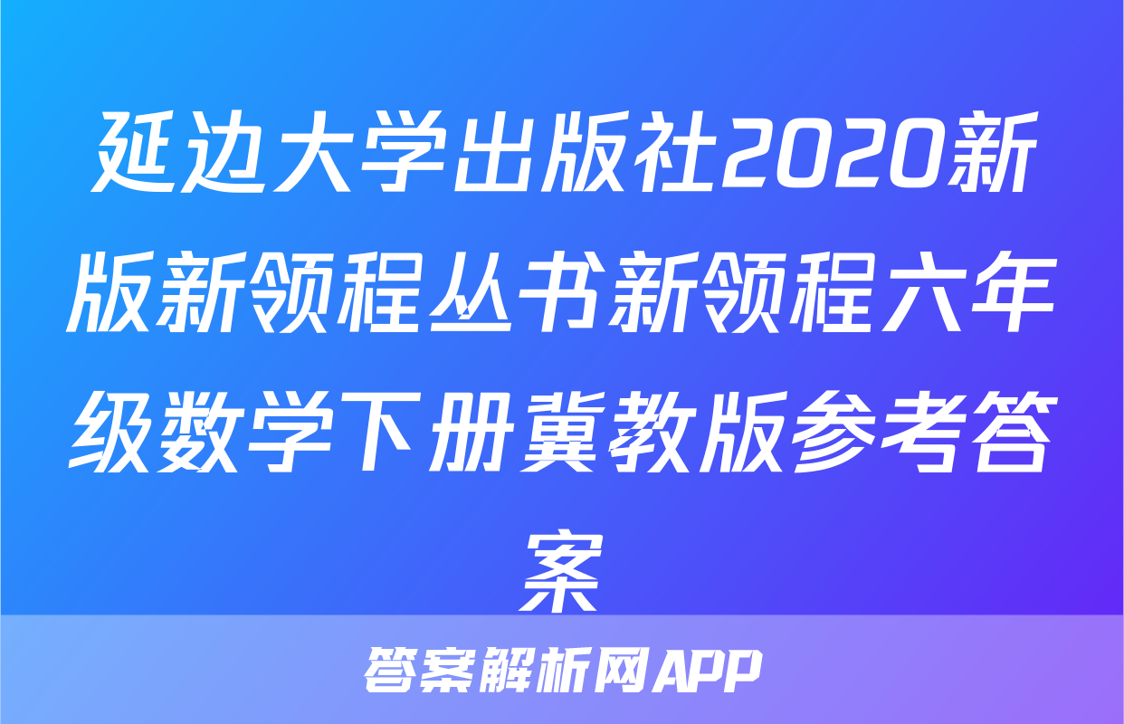 延边大学出版社2020新版新领程丛书新领程六年级数学下册冀教版参考答案