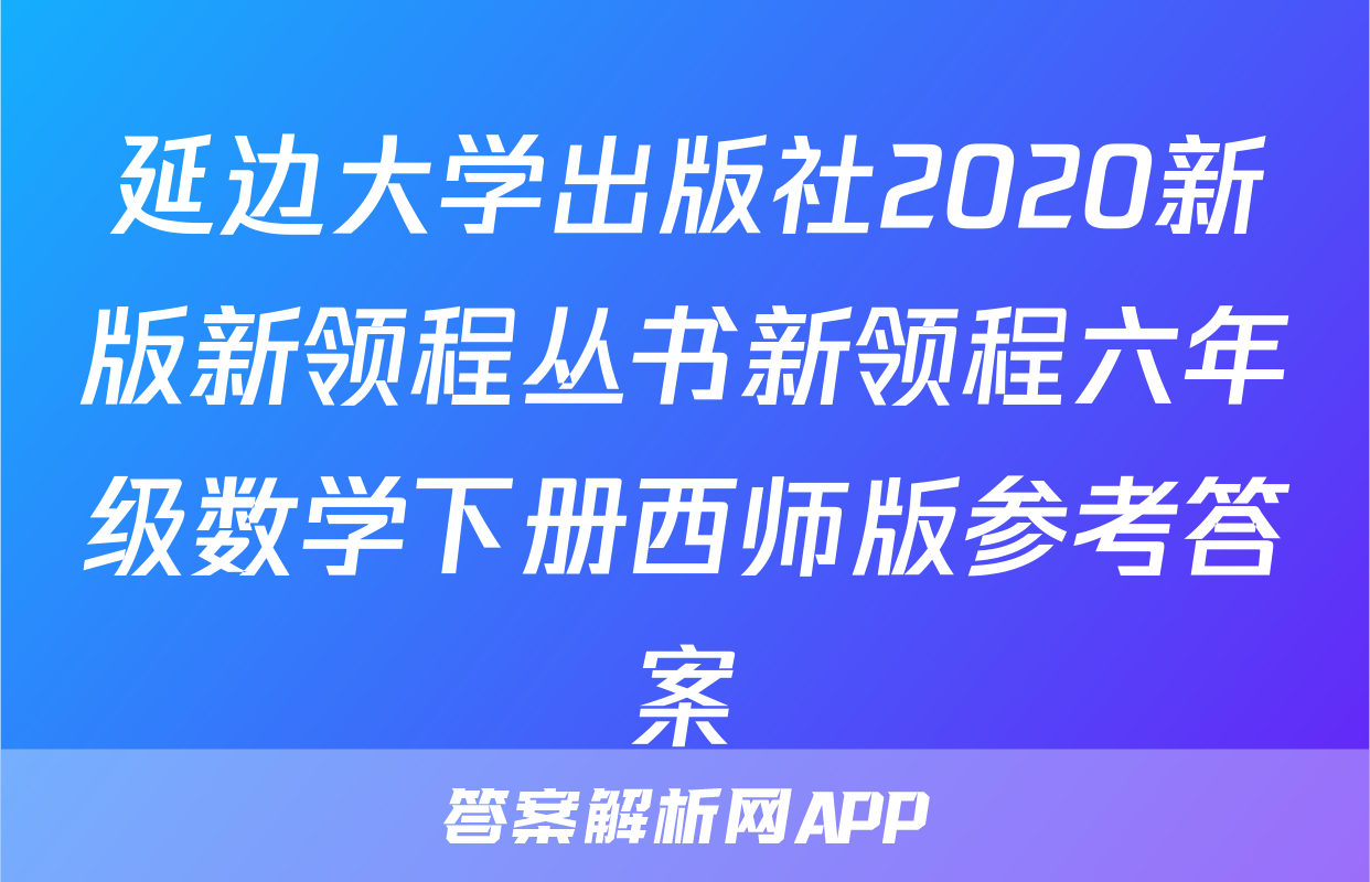 延边大学出版社2020新版新领程丛书新领程六年级数学下册西师版参考答案
