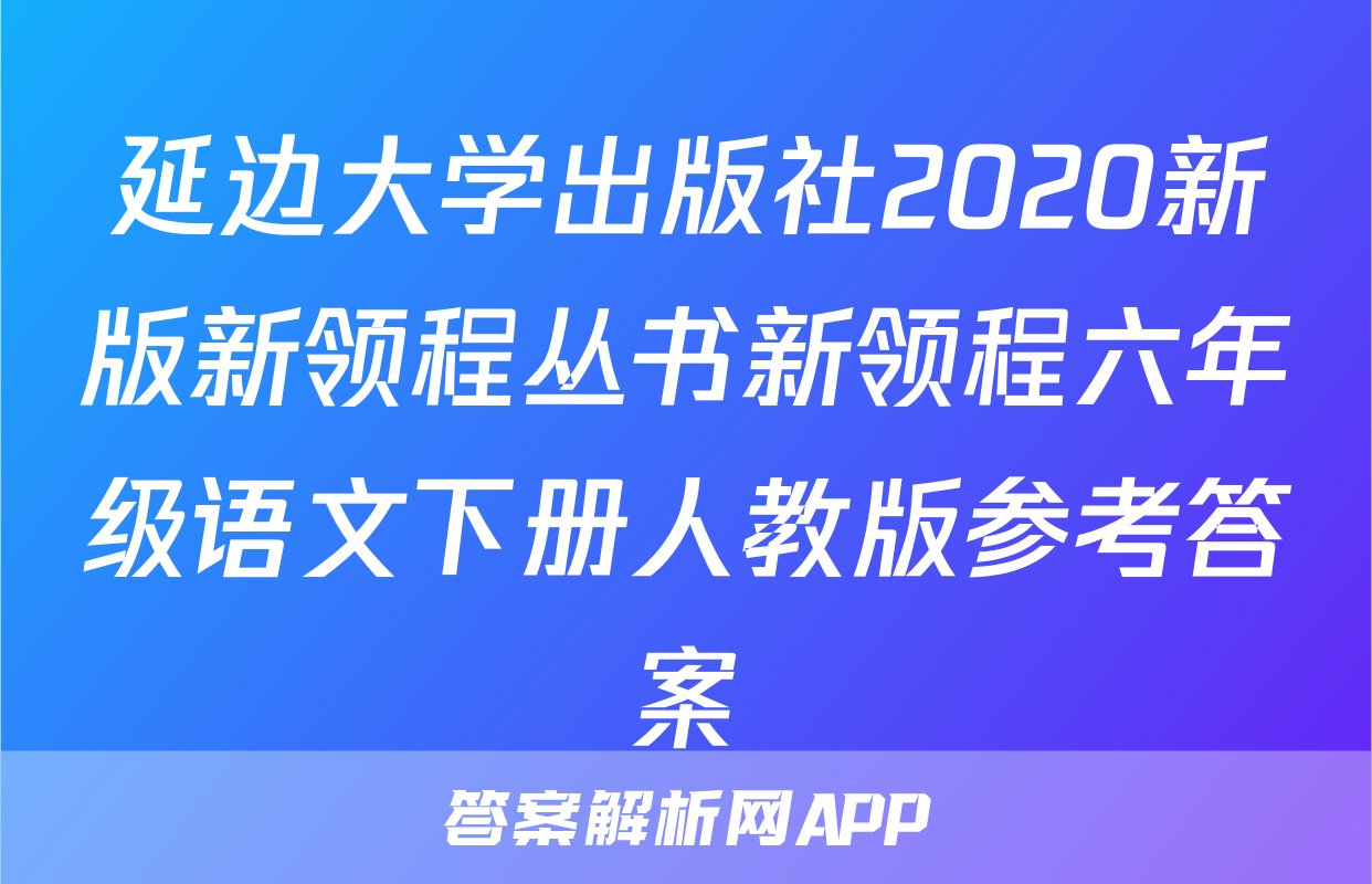 延边大学出版社2020新版新领程丛书新领程六年级语文下册人教版参考答案