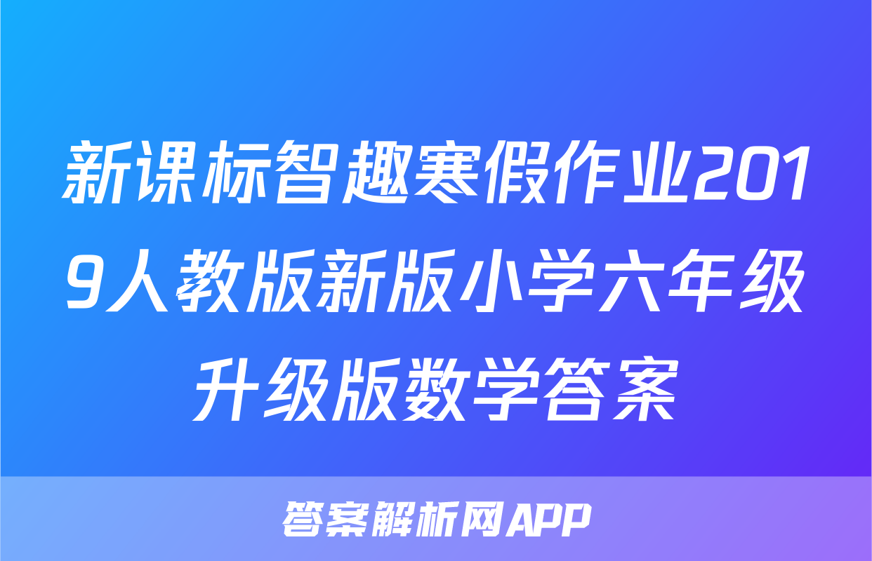 新课标智趣寒假作业2019人教版新版小学六年级升级版数学答案