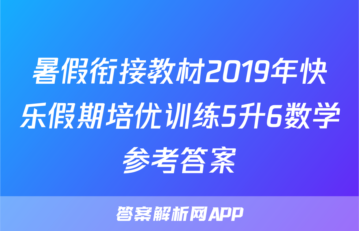暑假衔接教材2019年快乐假期培优训练5升6数学参考答案