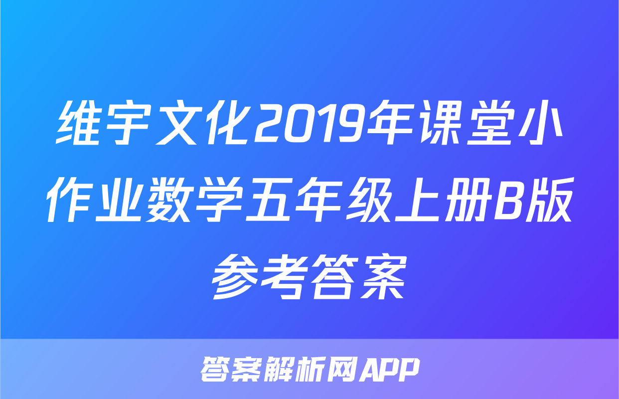维宇文化2019年课堂小作业数学五年级上册B版参考答案