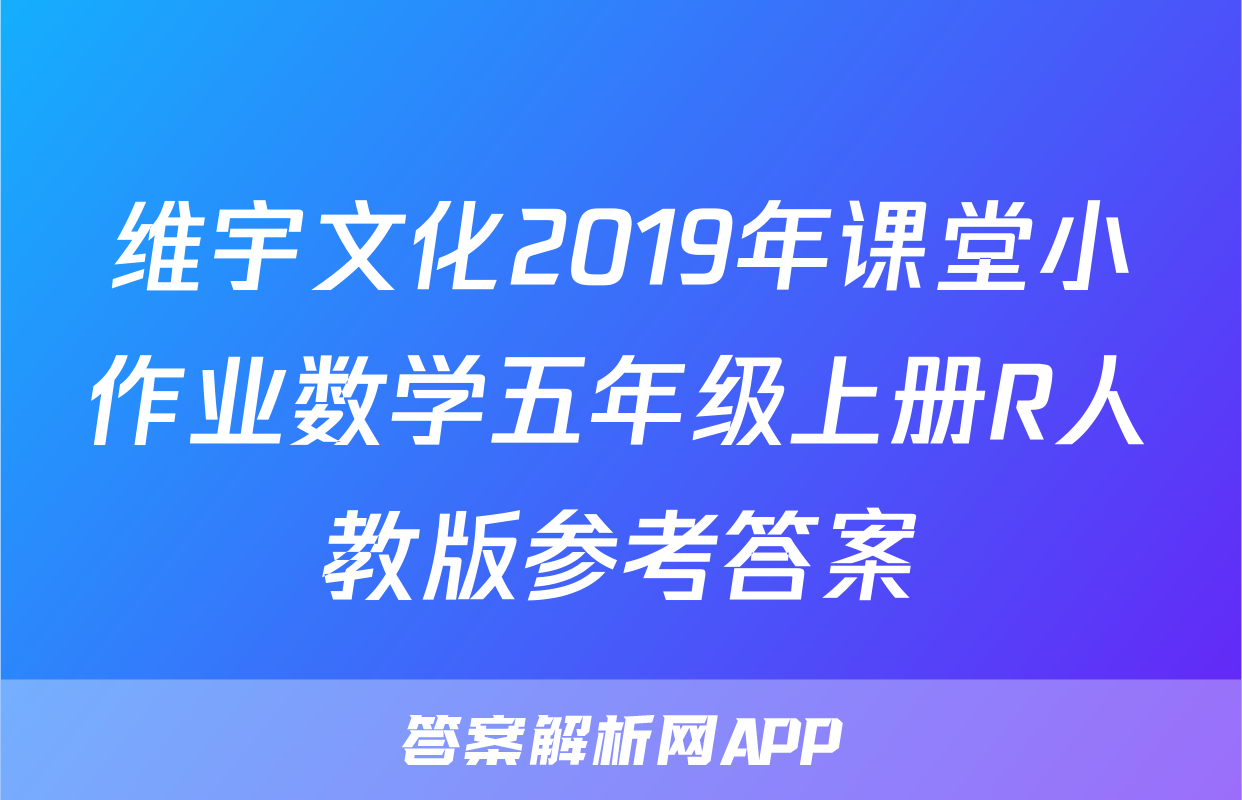 维宇文化2019年课堂小作业数学五年级上册R人教版参考答案