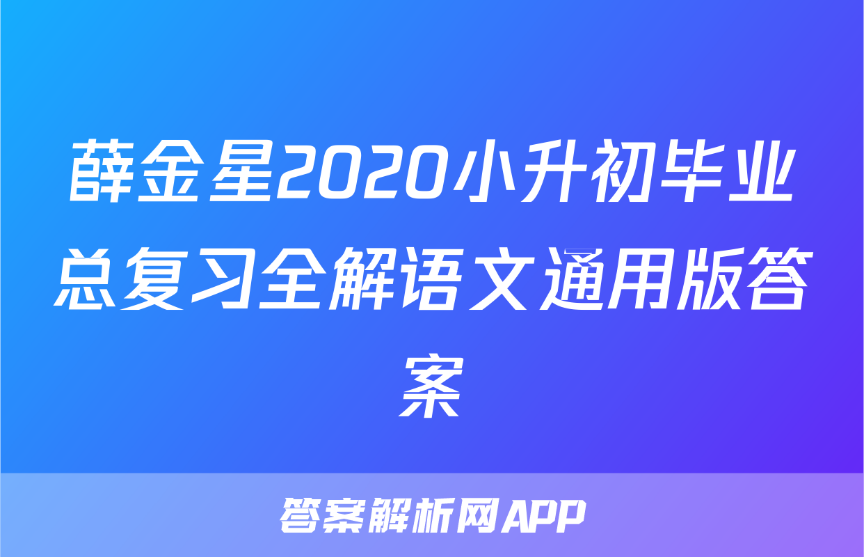 薛金星2020小升初毕业总复习全解语文通用版答案