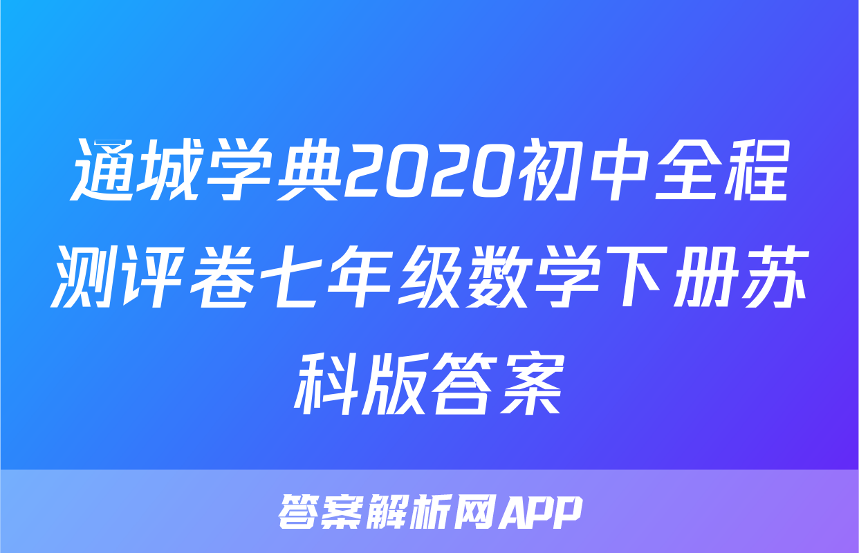 通城学典2020初中全程测评卷七年级数学下册苏科版答案