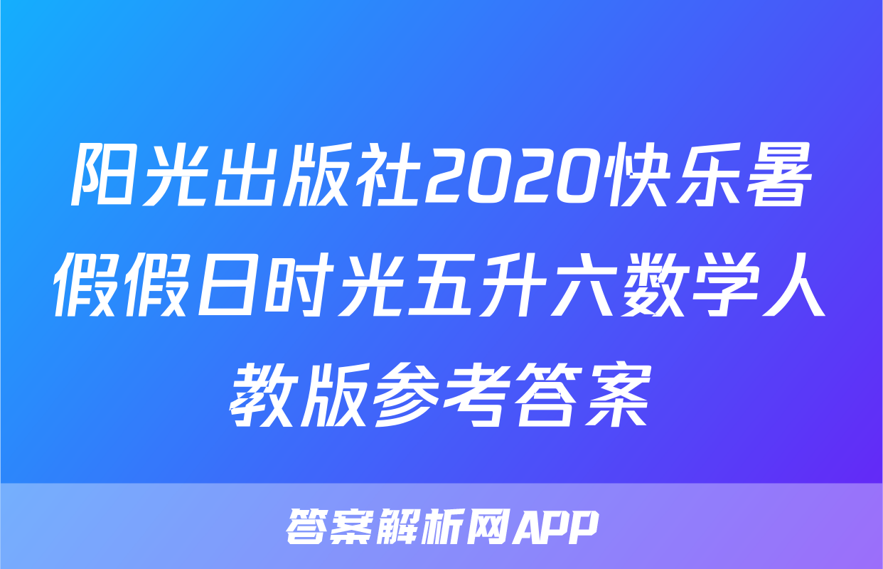 阳光出版社2020快乐暑假假日时光五升六数学人教版参考答案