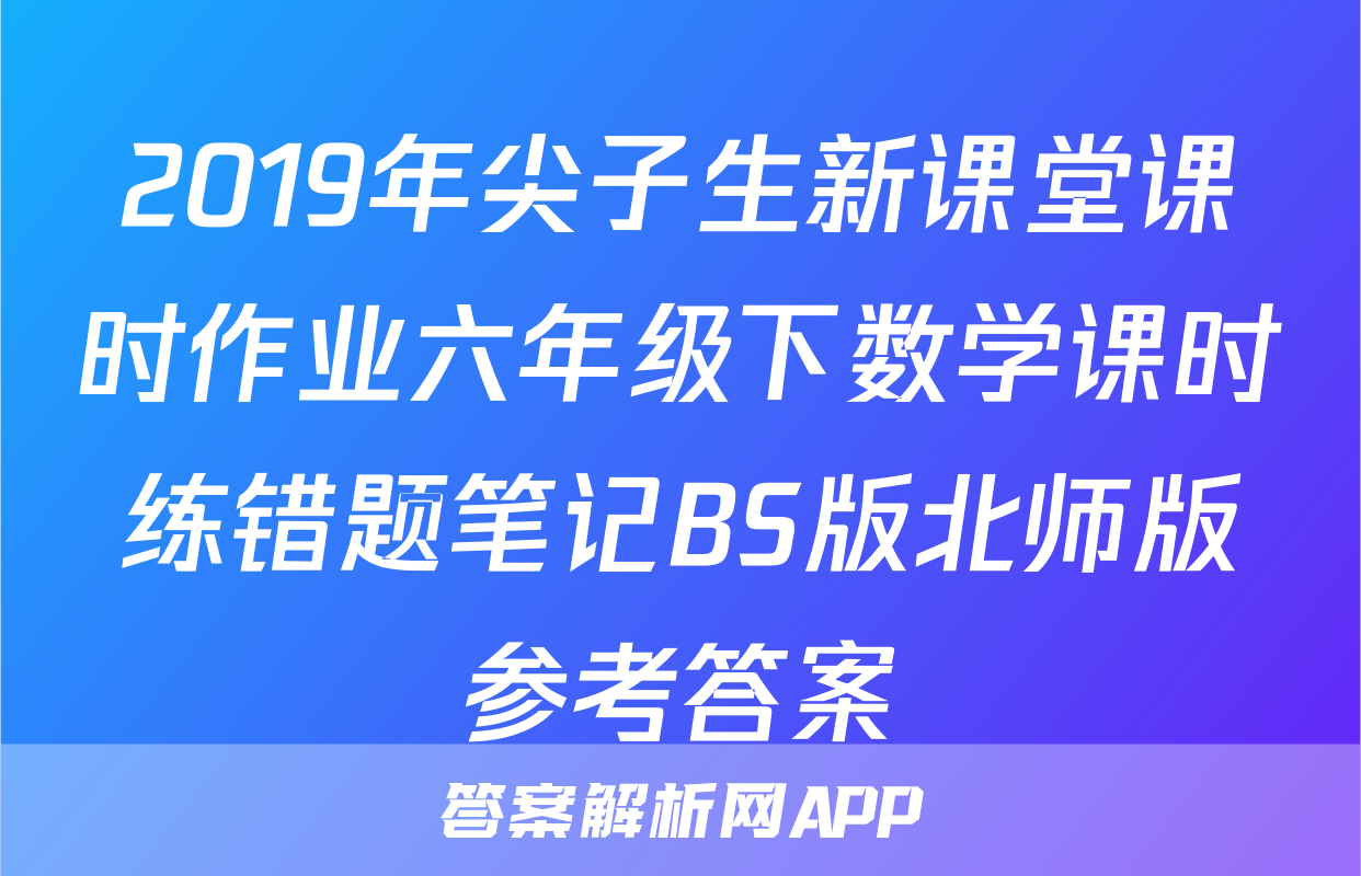 2019年尖子生新课堂课时作业六年级下数学课时练错题笔记BS版北师版参考答案