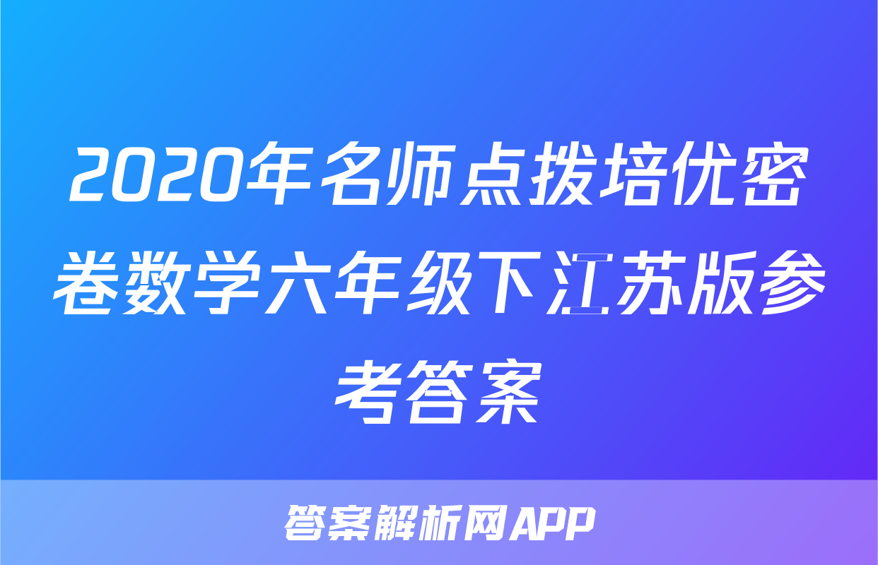 2020年名师点拨培优密卷数学六年级下江苏版参考答案