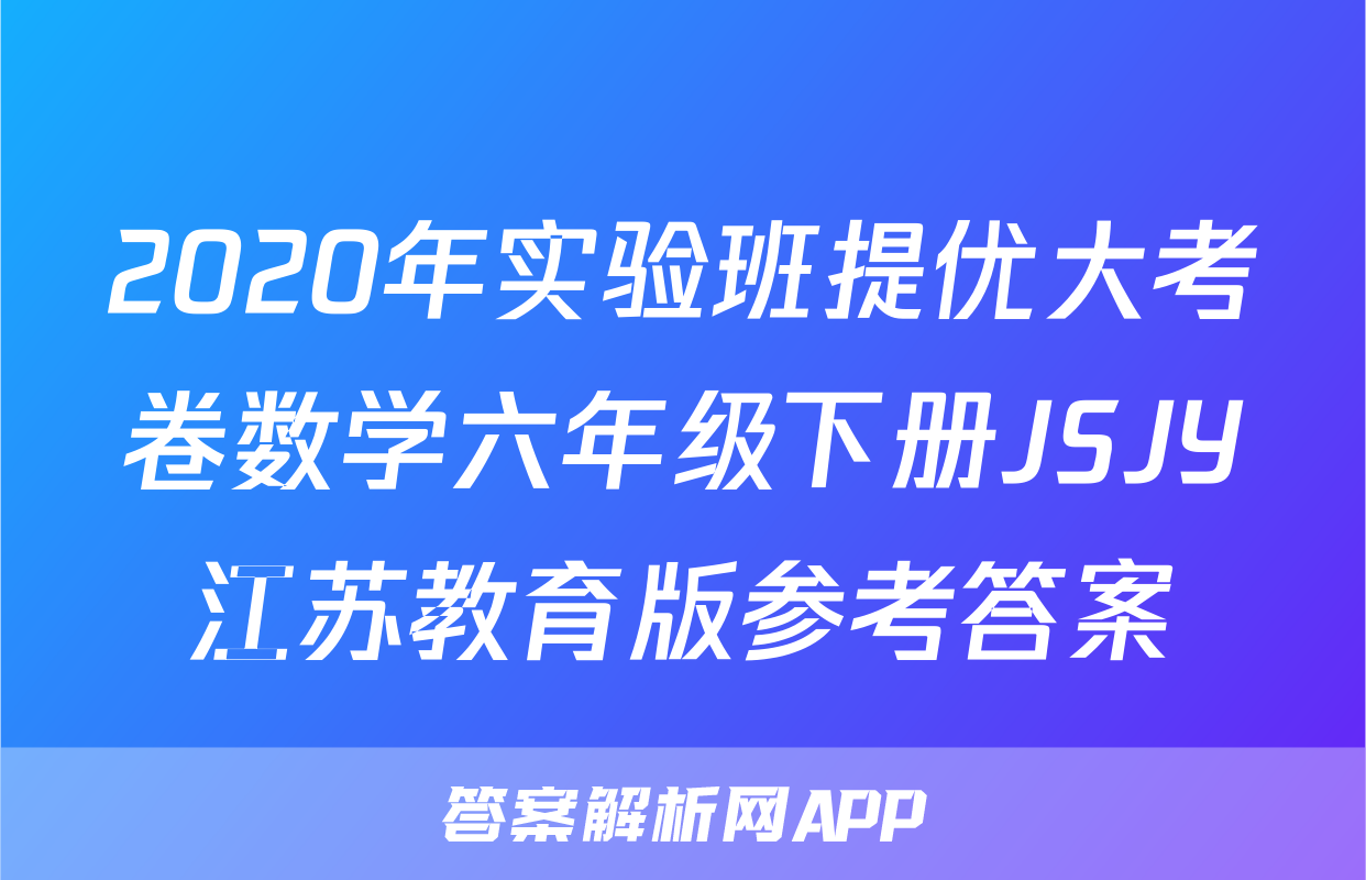 2020年实验班提优大考卷数学六年级下册JSJY江苏教育版参考答案