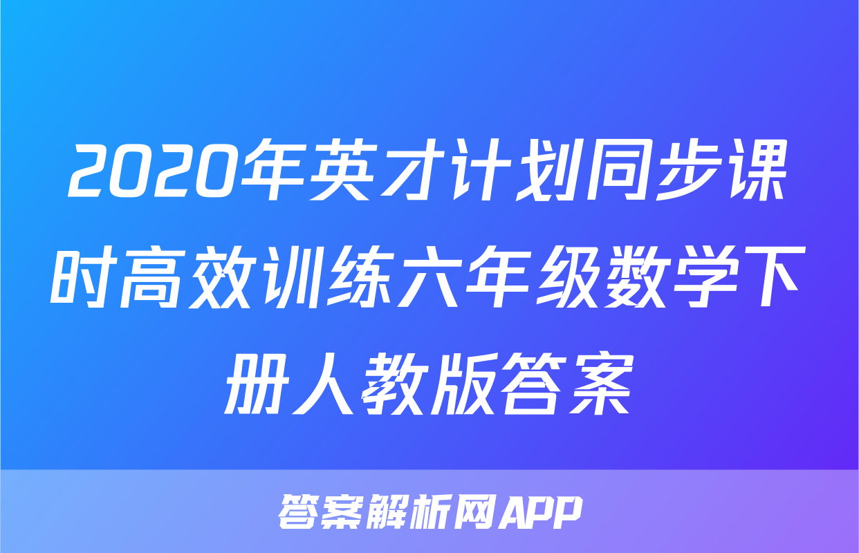 2020年英才计划同步课时高效训练六年级数学下册人教版答案