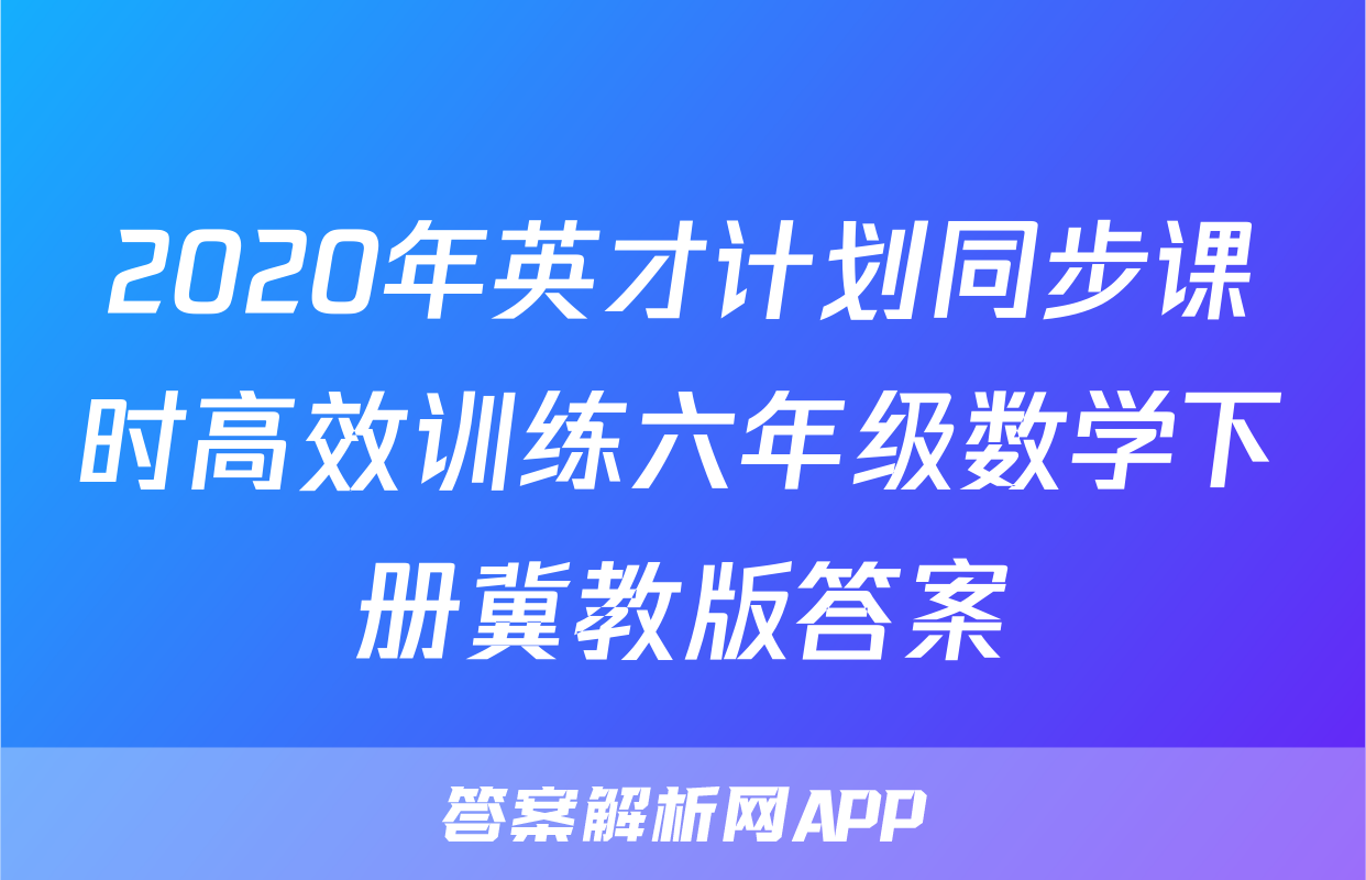 2020年英才计划同步课时高效训练六年级数学下册冀教版答案