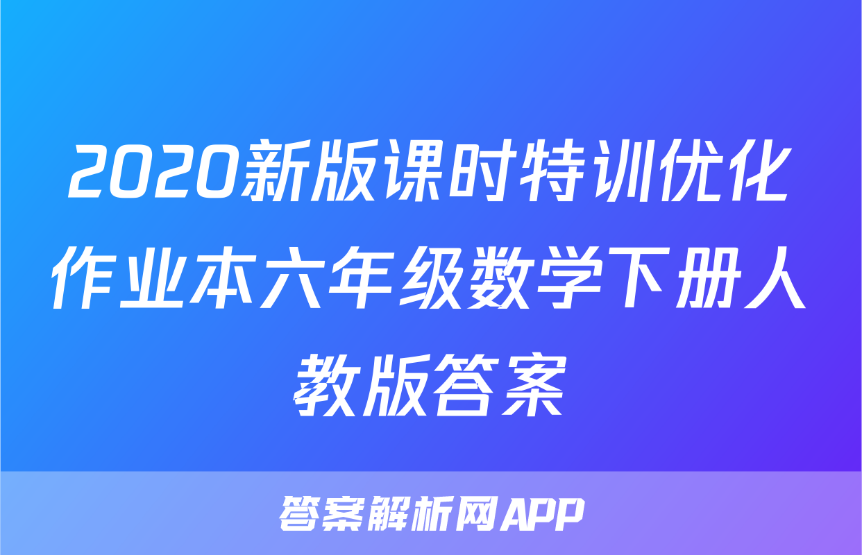 2020新版课时特训优化作业本六年级数学下册人教版答案