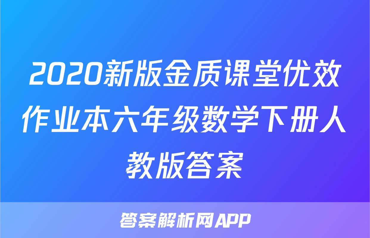 2020新版金质课堂优效作业本六年级数学下册人教版答案