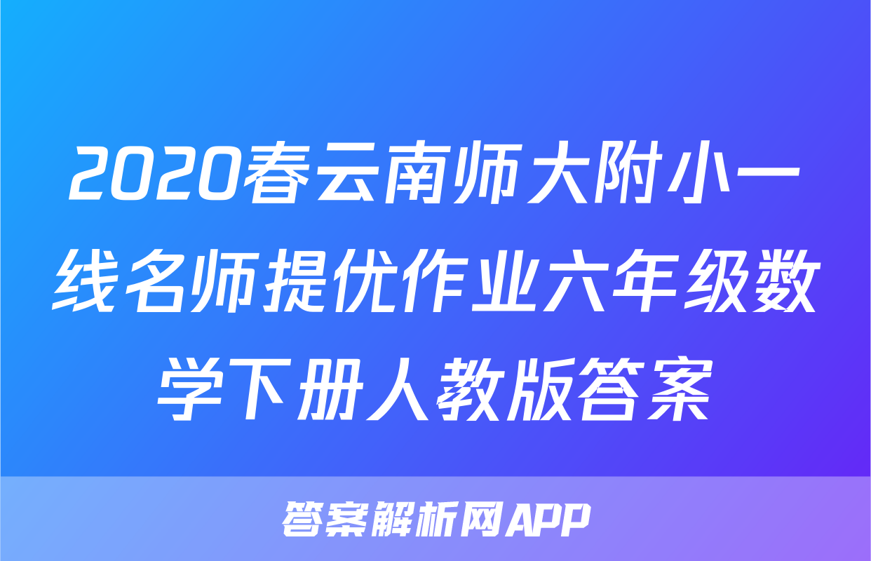 2020春云南师大附小一线名师提优作业六年级数学下册人教版答案