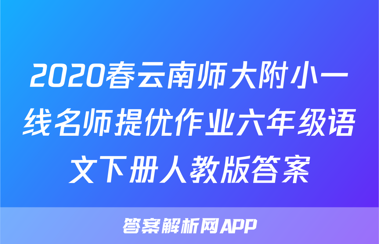 2020春云南师大附小一线名师提优作业六年级语文下册人教版答案