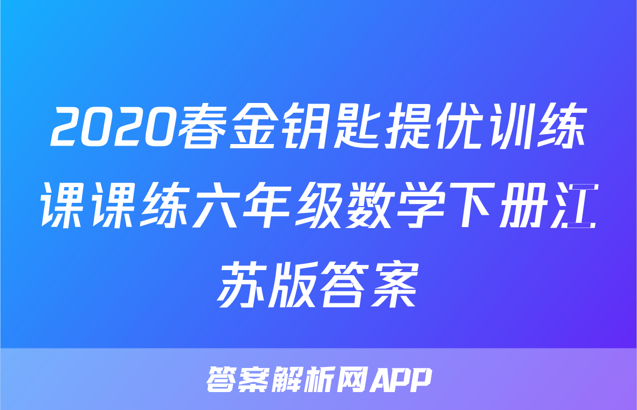 2020春金钥匙提优训练课课练六年级数学下册江苏版答案
