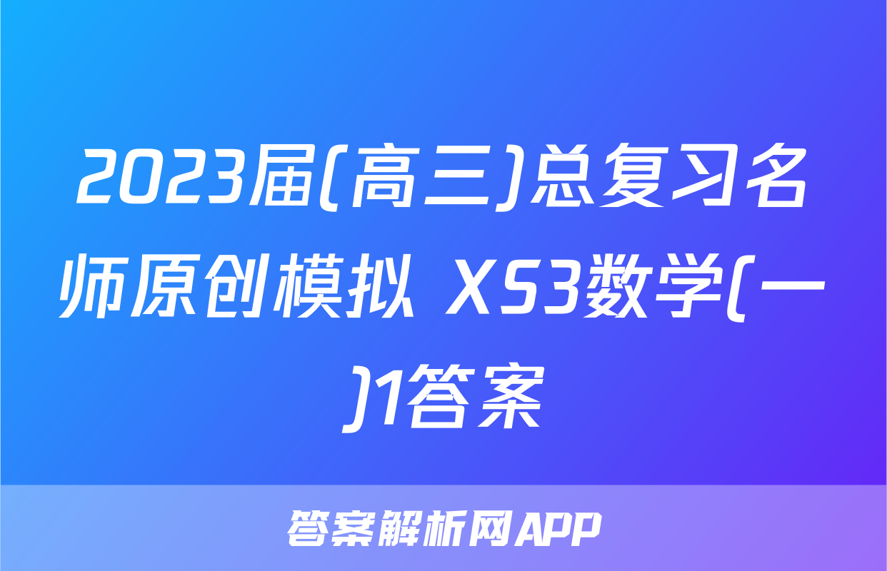 2023届(高三)总复习名师原创模拟 XS3数学(一)1答案