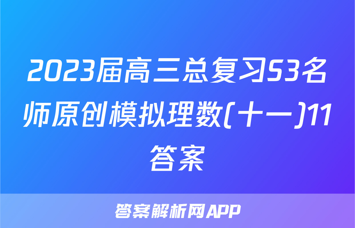 2023届高三总复习S3名师原创模拟理数(十一)11答案