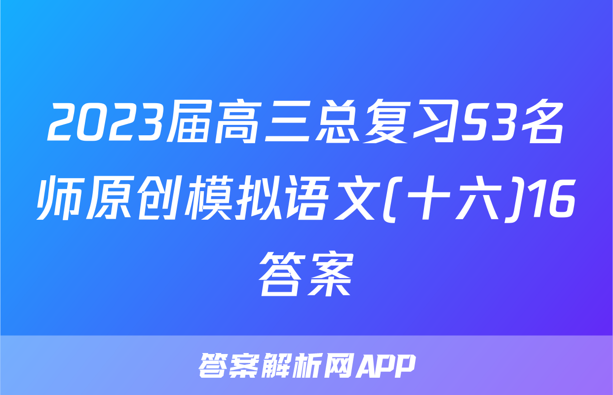 2023届高三总复习S3名师原创模拟语文(十六)16答案