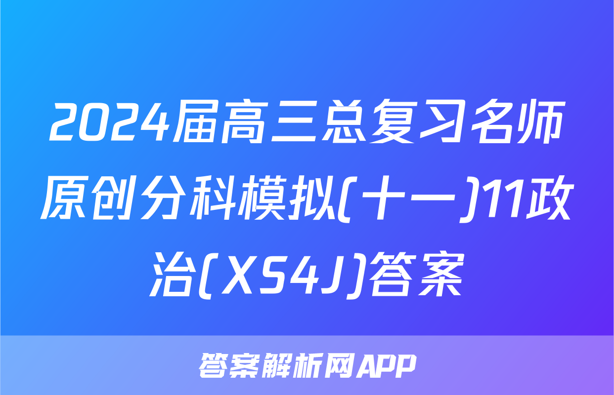 2024届高三总复习名师原创分科模拟(十一)11政治(XS4J)答案