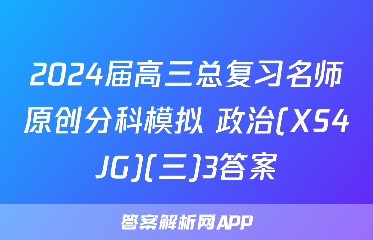 2024届高三总复习名师原创分科模拟 政治(XS4JG)(三)3答案