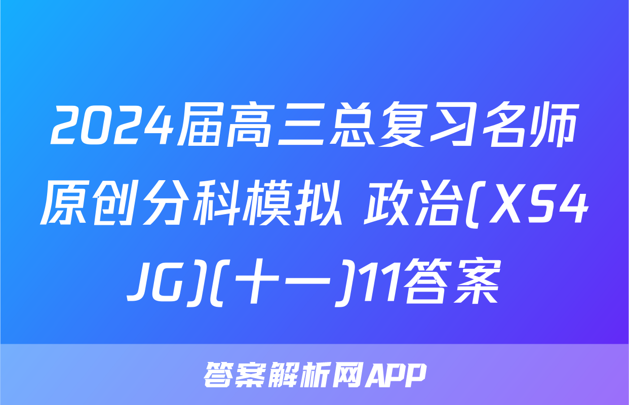 2024届高三总复习名师原创分科模拟 政治(XS4JG)(十一)11答案