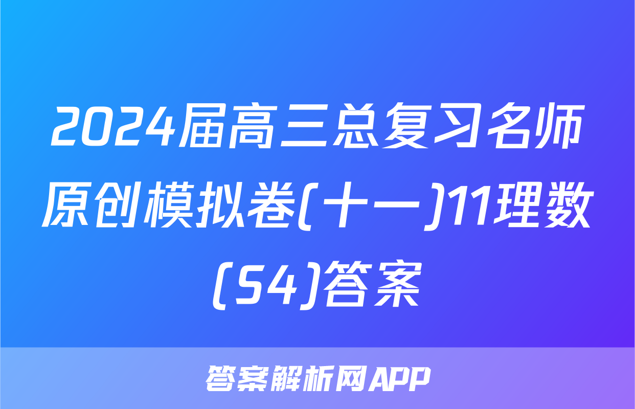 2024届高三总复习名师原创模拟卷(十一)11理数(S4)答案