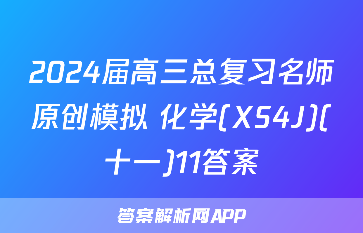 2024届高三总复习名师原创模拟 化学(XS4J)(十一)11答案