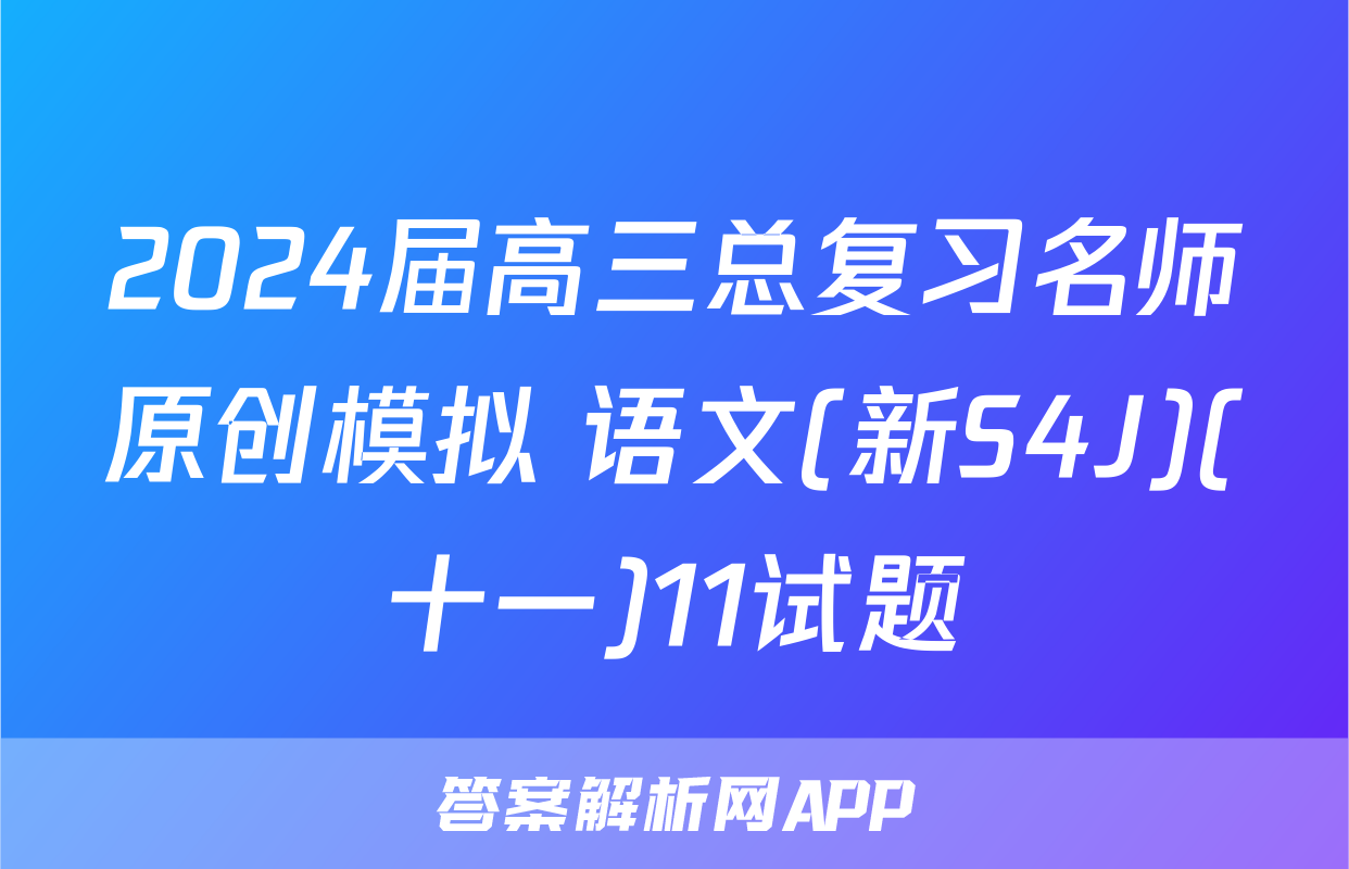 2024届高三总复习名师原创模拟 语文(新S4J)(十一)11试题